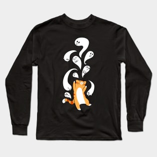 Tabby Cat Playing with Ghosts Long Sleeve T-Shirt